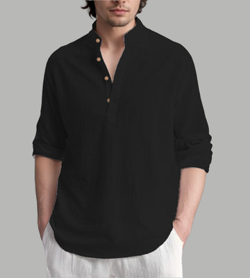 Univibe Men Solid Straight Kurta(Black)