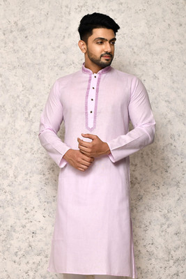 RANAK Men Embroidered Straight Kurta(Pink)