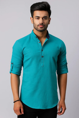 COTTONCHHAP Men Solid Straight Kurta(Blue)