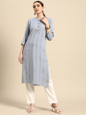 ANOUK Women Woven Design Straight Kurta(Blue)