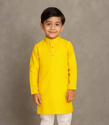 ATLY Boys Solid Straight Kurta(Yellow)