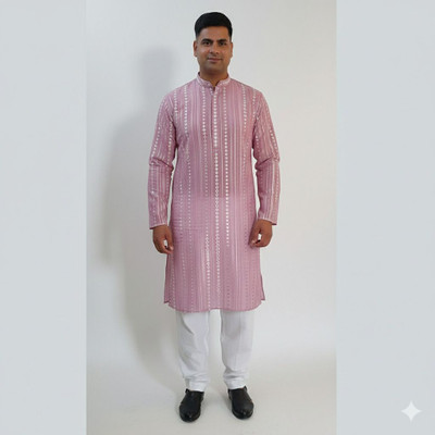 SHAAHEEROOTS Men Embroidered Ethnic Dress Kurta(Pink)