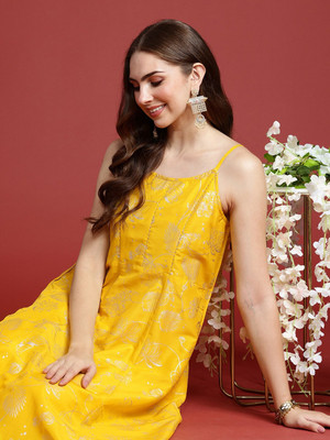 ANOUK Women Printed A-line Kurta(Yellow)