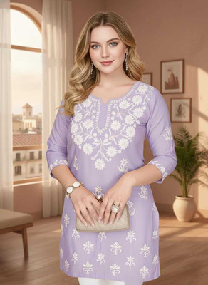 ChikanKari By Klothes Hub Women Embroidered Straight Kurta(Purple)
