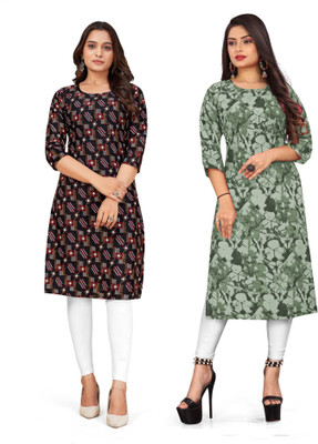 dharmanandan creation Women Printed Straight Kurta(Multicolor)