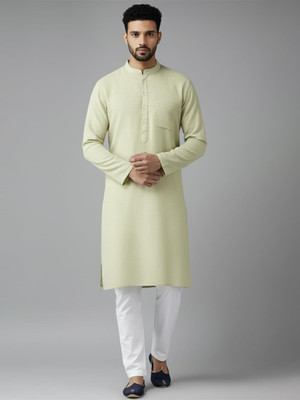 Yugnik Men Solid Straight Kurta(Light Green)
