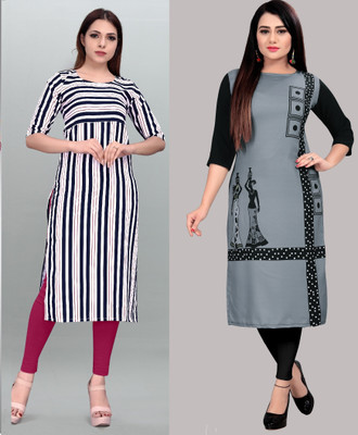 maruti fab Women Printed, Striped Straight Kurta(Purple)