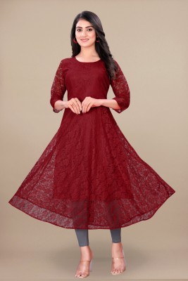 vidya fashion mart Women Self Design Anarkali Kurta(Maroon)