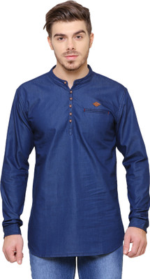 KUONS AVENUE Men Solid Straight Kurta(Blue, Dark Blue)