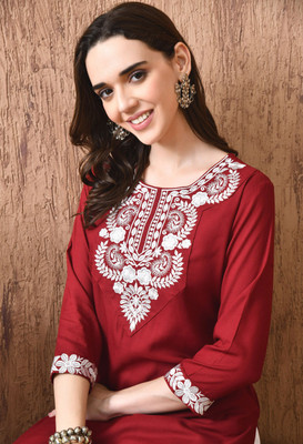 Koito Women Embroidered A-line Kurta(Maroon)