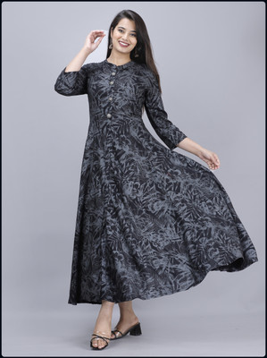 RACHNA FASHION Women Printed Flared Kurta(Black)