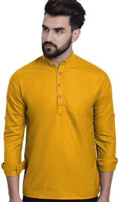 Navkanj Men Solid Straight Kurta(Yellow)