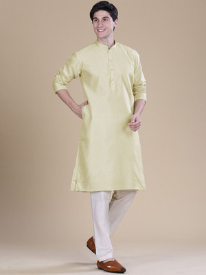 ANOUK Men Abstract Straight Kurta(Yellow)