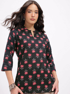 Anouk Rustic Women Printed Straight Kurta(Black)