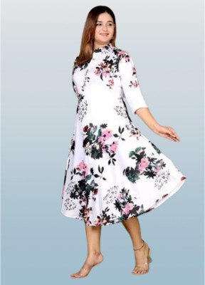 HOC's Women Embroidered Anarkali Kurta(White)