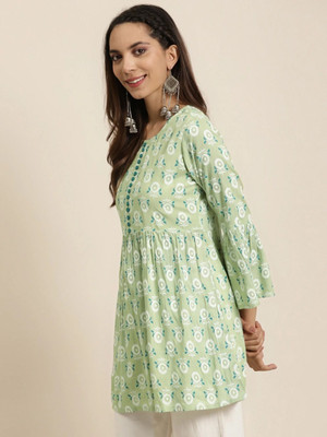 IKRASS Women Floral Print A-line Kurta(Green)