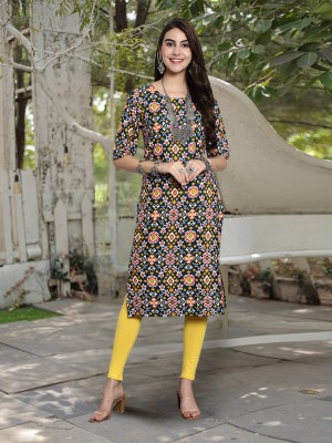 1 Stop Fashion Women Printed A-line Kurta(Dark Blue)