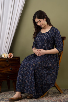 COTTON MULMUL STORE Women Maxi Blue Midi/Calf Length Dress