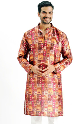 Niraj Creations Men Printed Straight Kurta(Brown)