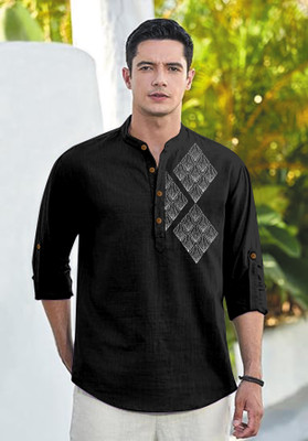 IMPERIAL CHOICE Men Printed Straight Kurta(Black)