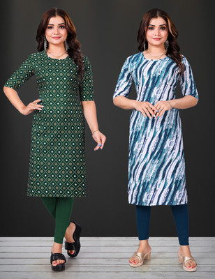 YATKSH Women Printed A-line Kurta(Dark Blue)