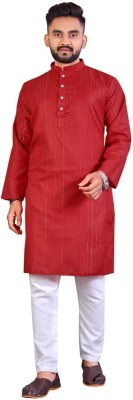 MANTRFASHION Men Self Design Straight Kurta(Red)