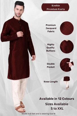 Koshin Men Block Print Straight Kurta(Maroon)