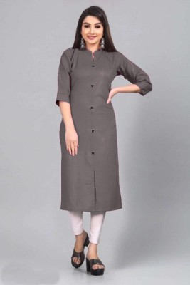 KRSN FAB Women Self Design Straight Kurta(Grey)