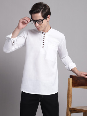 Jompers Men Solid Straight Kurta(White)