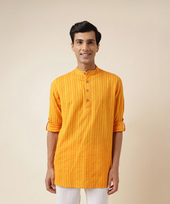 Fabindia Men Striped Straight Kurta(Yellow)
