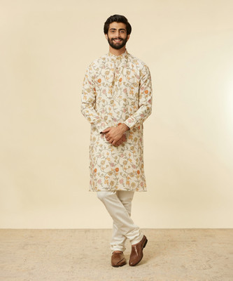 MANYAVAR Men Printed Straight Kurta(Beige)