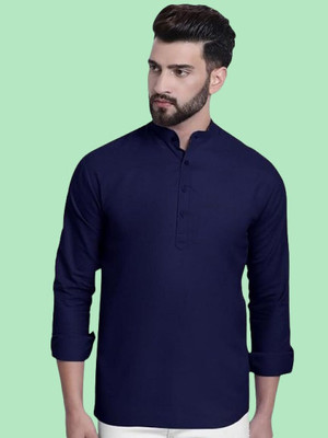 SuperTrend Men Embroidered Straight Kurta(Dark Blue)