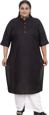 myplusfashion Women Solid Straight Kurta(Black)