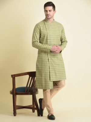 Tabard Men Printed Asymmetric Kurta(Green)