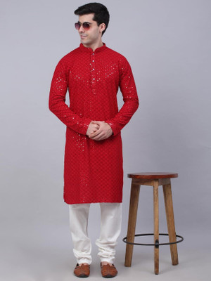 KP CREATION Men Embroidered A-line Kurta(Maroon)