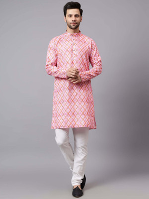 FireFish Men Self Design A-line Kurta(Red)