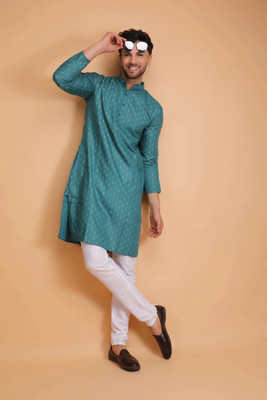 DARKCHILL Men Floral Print A-line Kurta(Green)