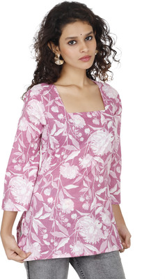 POSHAKHOUSE Women Printed Straight Kurta(Purple)