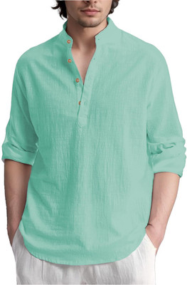 Vashuqi Men Solid A-line Kurta(Light Blue)