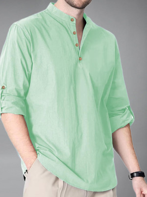 indirae Men Solid A-line Kurta(Silver)