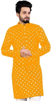 IMAGO Men Printed Straight Kurta(Yellow)