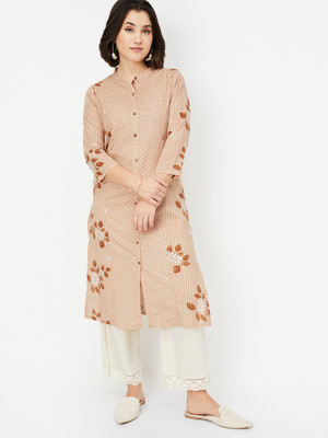 MAX Women Printed Straight Kurta(Beige)