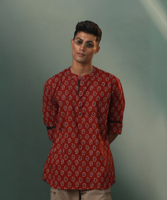 VASTRAMAY Men Printed Straight Kurta(Maroon)