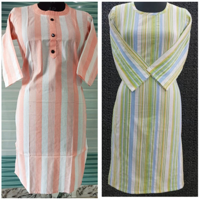 shadowenterpris Women Printed Straight Kurta(Orange, Light Green)