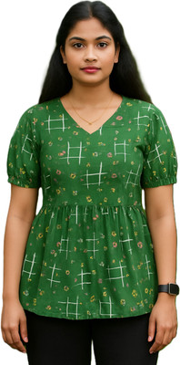 Anmol Collection Women Printed, Geometric Print, Floral Print A-line Kurta(Green)