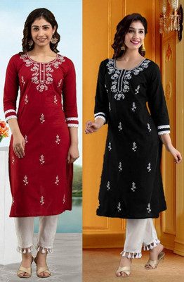 SISTO Women Chikan Embroidery A-line Kurta(Multicolor)