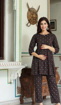 JASPERINE Women Printed Straight Kurta(Brown)