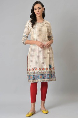 W Women Floral Print Straight Kurta(White)