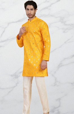 Biswas Trends Men Embroidered Straight Kurta(Black)