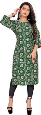 SHLOK CREATION HUB Women Printed Straight Kurta(Green)